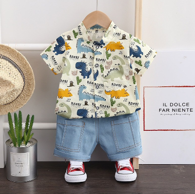 Terno For Kid Boy Summer Short-sleeved T-shirt And Pants 2Pcs Clothing Sets Fashion Cartoon Dinosaur Suits for 0-4 Years Old