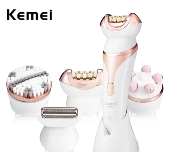 Kemei Multifunctional Beauty Kit Facial Hair Removal Massage Lady Shaver Face Cleaning Brush KM-296