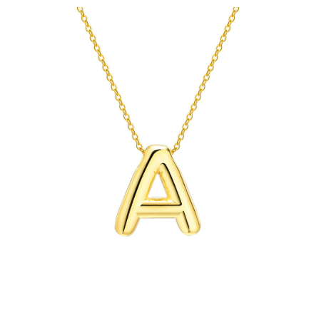 Meaeguet Initial Necklace for Women Girls,Dainty Gold Balloon Bubble Letter Necklace Layered Necklaces Puffy Name Personalized A