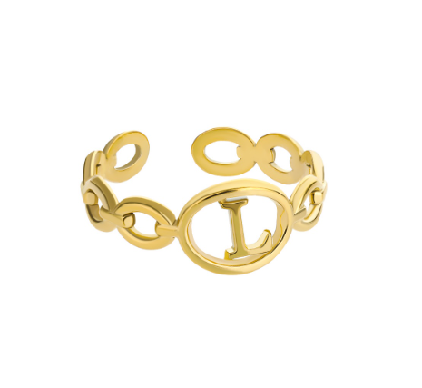 Kaijiang Hollow Initial Letter Rings For Women Gold Color Link Adjustable Open Ring Stainless Steel Jewelry Gift Fashion Accessories L