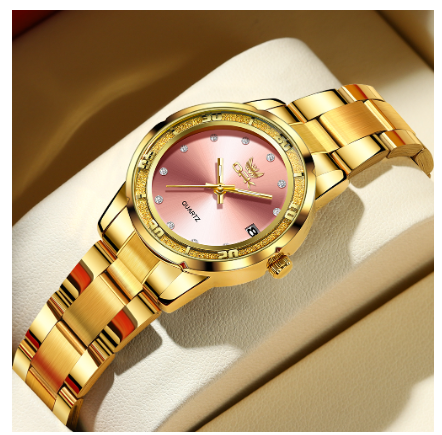 OPK Watch For Women Waterproof Original Ladies Quartz movement Wrist Elegant Simple Small Dial Gold Stainless Steel Strap PINK DIAL GOLD STRAP