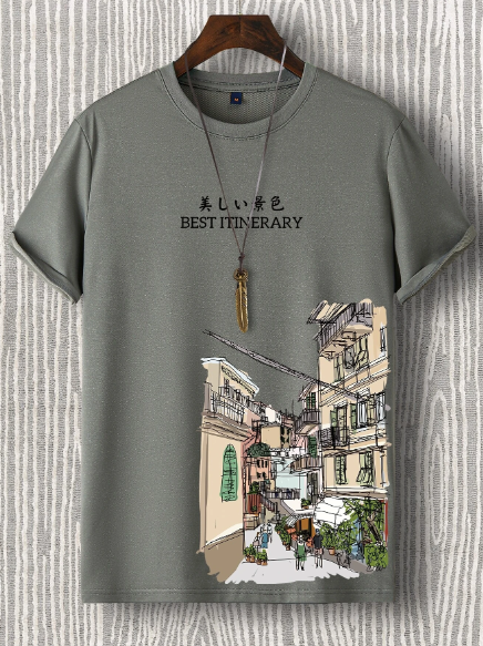 Manfinity Homme Men T-Shirts Fit Crew Neck Short Sleeve Graphic Tee Manga Funny Summer Polyester