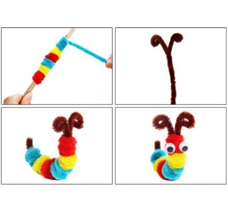 100 PCS Plush Stick / Pompoms Rainbow Colors Shilly-Stick Educational DIY Toys Handmade Art Craft Creativity Developing Toys