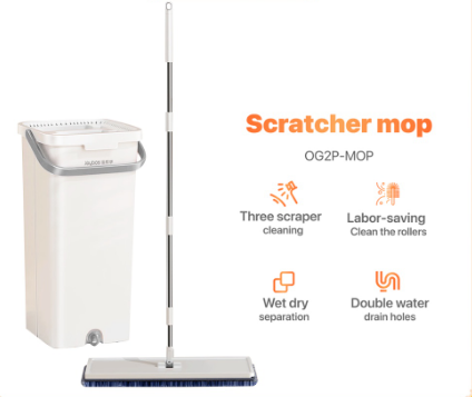 Joybos Floor Mop Self Wash Squeeze Dry Flat Mop 2in1 360 Spin Mop With Bucket Mop Refill Pad