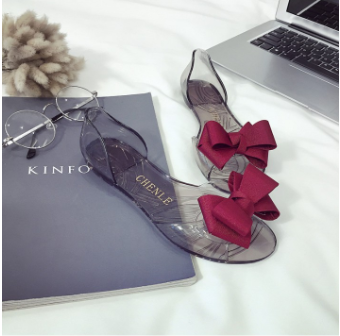 Jelly Shoes for women rubber shoes Summer Fashion Casual Flats Ribbon Jelly Shoes 【Ready Stock】