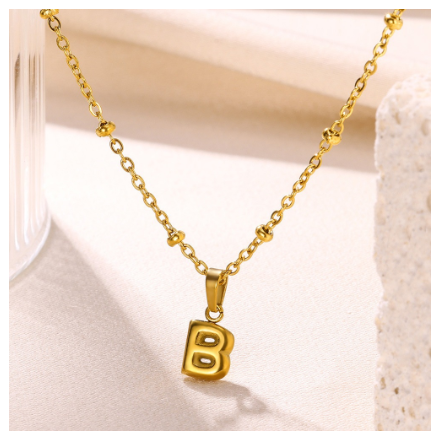 Letter Necklace for Women, 18K Gold Plated Balloon Initial Necklaces Personalized Gold A-Z Alphabet Pendant Cute Name Choker Necklace B