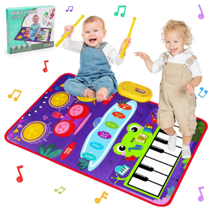 IBliver 1 Year Old Boy Girl Gifts, 2 in 1 Toddler Musical Mat Keyboard & Drum, Early Educational Learning Musical Toy Piano Mat