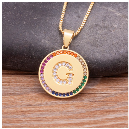 New Arrival Luxury A-Z Initial 26 Letters Pendant Charm Chain Necklaces High Quality Zircon Rainbow Jewelry G