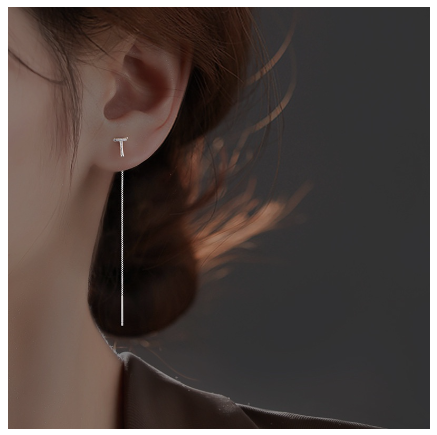 26 Initial 925 Silver Ear Cord Earrings Fashion Women Personalized English Letter Silver Ear Stud Ear Cord T