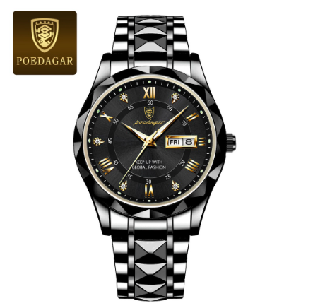 POEDAGAR 100% Original Luxury Business Fashion Men's Gold Watch Waterproof Luminous Date Stainless Steel Quartz Swiss Wrist Watch 001