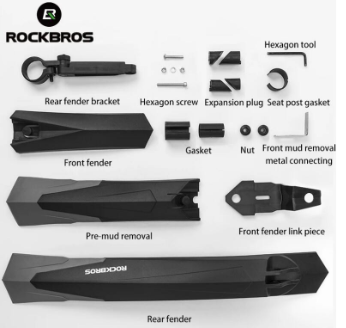 Rockbros Cycling Mudguard Soft Rubber Widening Adjustable Rear Front Tail Bike Fender Part MTB Accessories