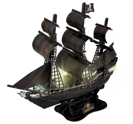 3d Three-Dimensional jigsaw Puzzle Black Pearl with Led Light Children Assembled Ship Model Toy
