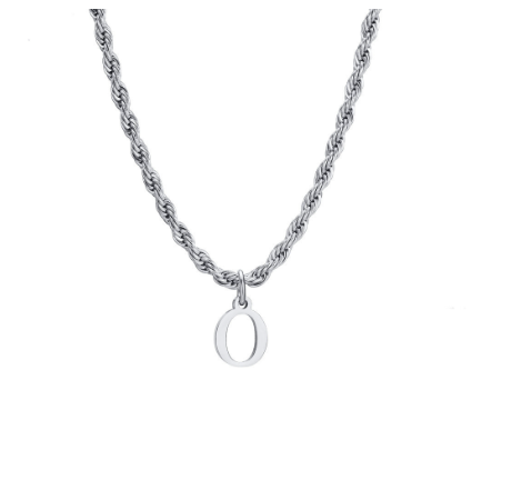Meaeguet Fashion Letter Necklace A-Z Pendant Necklace for Women Men Stainless Steel Silver Choker Initial Necklace Accessories O