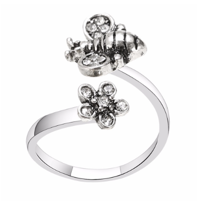 Cute Honey Bee And Flower Cool Elegant Adjustable Open Ring Jewelry