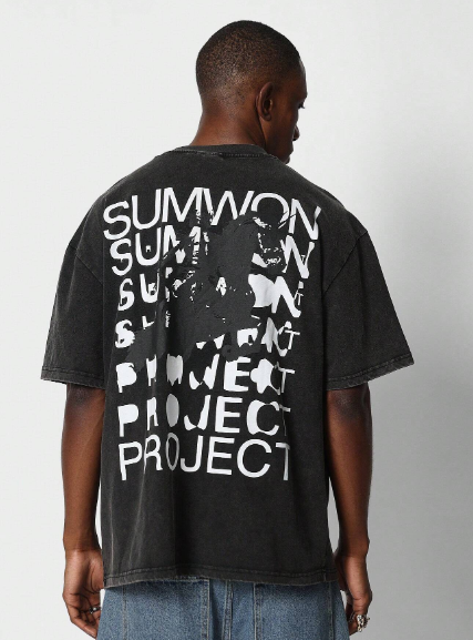 SUMWON Washed Tee With Back Graphic Print