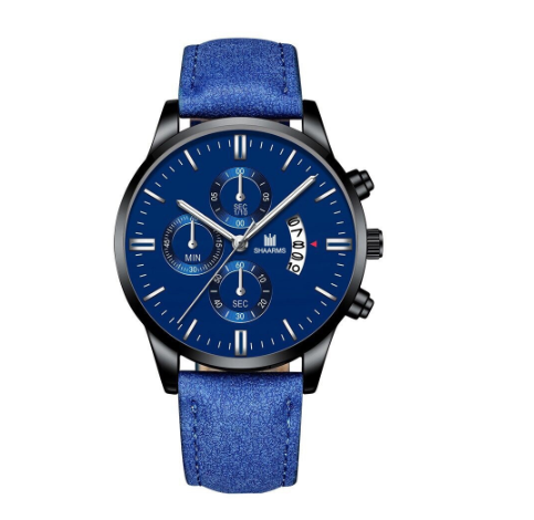 SHAARMS Men Business Leather Strap Quartz Wrist Watch with Date Calendar M4