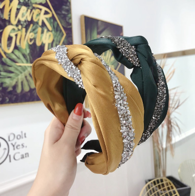 Korean New High-end Fabric Diamond Hair Band Cross Crystal Wide-brim Headband Woman Hair Accessories