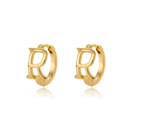 Kaijiang Anting-anting Initial Letter Hoop Earrings For Women A-Z Letter Piercing Stainless Steel Earring Korean Fashion Jewelry R