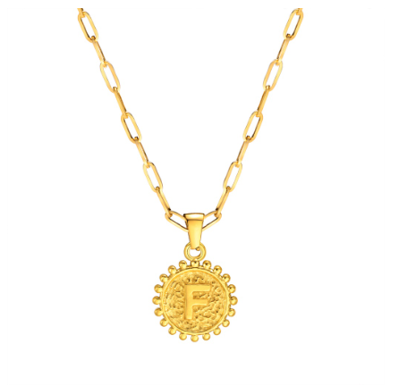 Vnox Initial 14K Gold-Plated Necklace, Round Pendant Adjustable Alphabet Letter Necklace for Women Men F