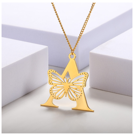High-quality 18k Gold Plated A-Z Letters Necklace Stainless Steel Butterfly Necklace for Women Men Couple Fashion Jewelry A
