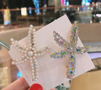Korean Ins Starfish Pearl Rhinestone Hairpin Girl Crystal Fashion Hair Clip Bangs Clip Duckbill Clip Hair Accessories