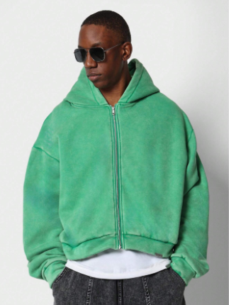 SUMWON Cropped Zip Through Washed Hoodie