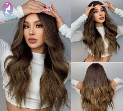 European and American new women's wig full head cover taupe long curly hair wig high temperature matte silk lace wig