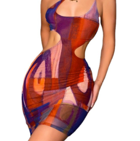 Women's Sexy Digital Printed Hollow Sling Dress