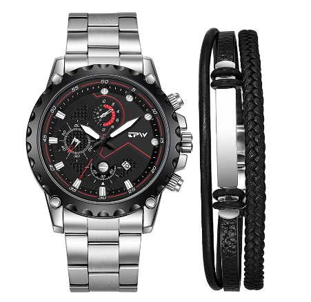 TPW Luxury Watch For Man With Bracelet Luminous Hands Men Watches Waterproof Casual Wristwatch SILVER BLACK