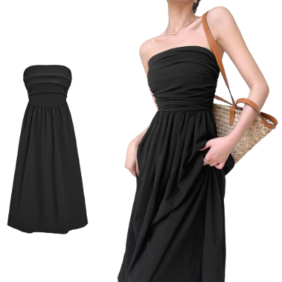 Lovito Women Ruched Ball Gown Dress L68ED141 (Black)