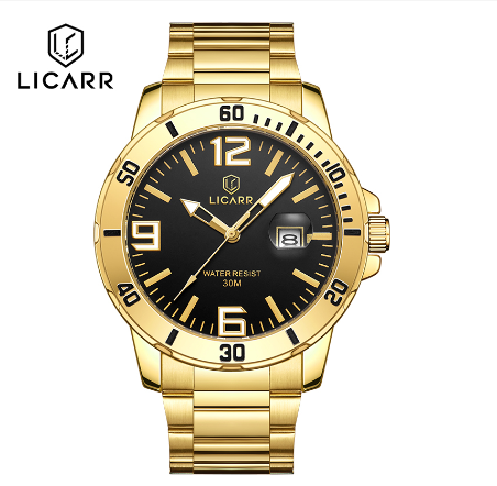 LICARR Top Brand Mens Watches Fashion Quartz Sport Waterproof Date Stainless Steel Clock Male Casual Business Wrist Watch M1