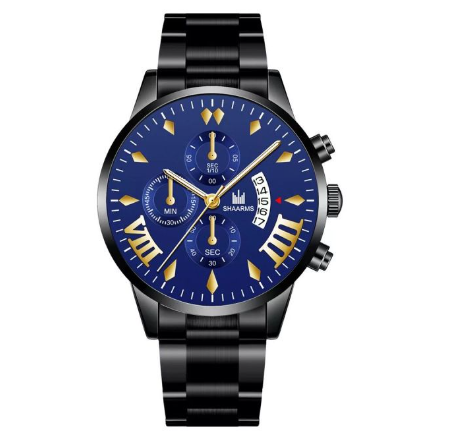 Fashion Men's Automatic Calendar Stainless Steel Analog Watch Business Waterproof Casual Men Quartz Wristwatches Relo Ng Kalalakihan BLACK BLUE GOLD
