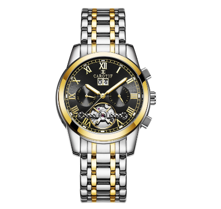CAROTIF Automatic Tourbillon Watch for Men - Gold Skeleton Luxury Stainless Steel Calendar F6002C 5