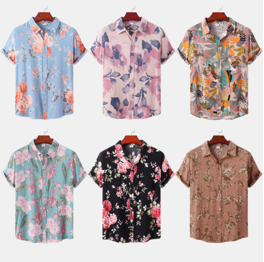 Men's Pure Cotton Boho Loose Casual Short Sleeve Floral Shirt Hawaiian Beach Vacation Lapel Button Up Tops Plus Size