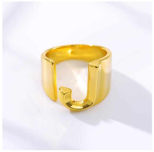 Maxzone Fashion Adjustable Open Gold Initial Rings For Women Stainless Steel A-Z Letter Ring Ladies Meaningful Wedding Jewelry Gift J