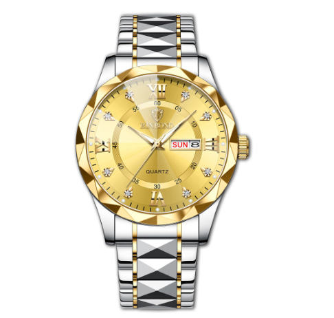 Binbond Original Men's Luxury Stainless Steel Waterproof Fashion Business Watch Luminous Dual Calendar Quartz Wrist Watch M6