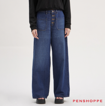 Penshoppe Button Front Wide Leg Jeans For Women (Blue)