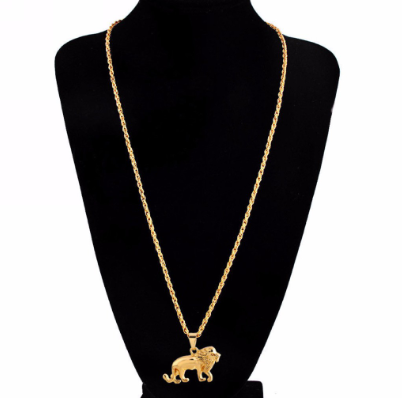 Lion Pendant 24" Gold Chain Animal Charm Necklace
