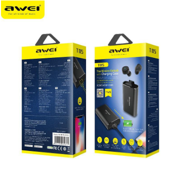 Awei T85 TWS Twins True Wireless Bluetooth V5.0 Earbuds Headset with Charging Case - Black