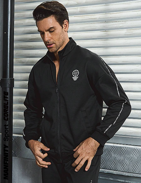 Manfinity Sport Corelite Men Letter Graphic Contrast Tape Zip Up Sports Jacket Workout Tops