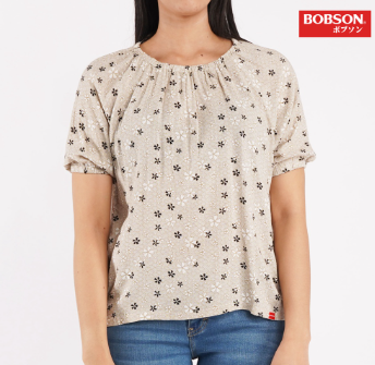 Bobson Japanese Ladies Basic Woven Blouse for Women Trendy Fashion High Boxy Fit 123124-U Beige
