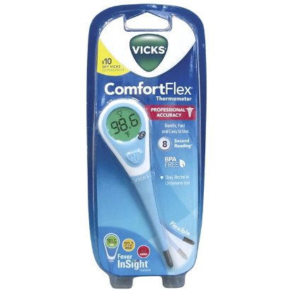 Vicks ComfortFlex Color Coded Digital Display Thermometer for Kids or Adults (V966USV2/V966USV3)