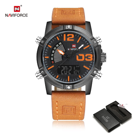 Naviforce NF9095 Men Business Luxury Brand Military Sport Watches Quartz Week Display Wristwatch LIGHT BROWN