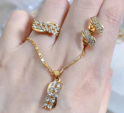14k Gold Plated 3in1 Necklace Stud Ring