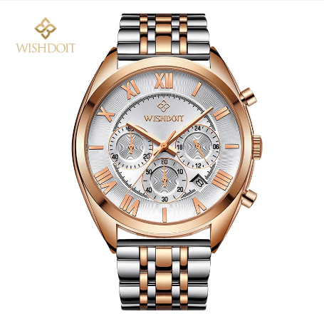 WISHDOIT Watch For Men Original Waterproof Stainless Business Quartz Fashion Luminous Wristwatch WHITE 2
