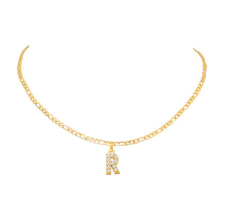 Vnox 14 Yellow Gold Plated Cubic Zirconia Initial Necklace Letter Necklaces for Women 20inch Chain R
