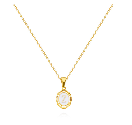 26 Letter Pendant Necklace 18k Gold Oval Shell Neck Chain Necklace Fashion Gift Z