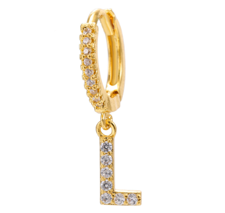 Letter Hoop Earrings Alphabet Zirconia Earings 14K Gold Ear Stud I