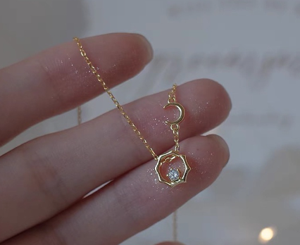 18k Gold Plated Moon and Star Pendant Universe Pendant Necklace Adjustable