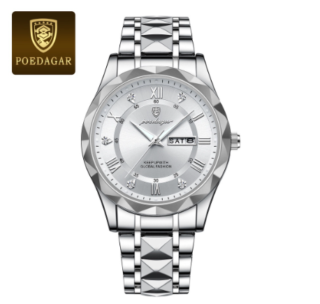 POEDAGAR 100% Original Luxury Business Fashion Men's Gold Watch Waterproof Luminous Date Stainless Steel Quartz Swiss Wrist Watch 006